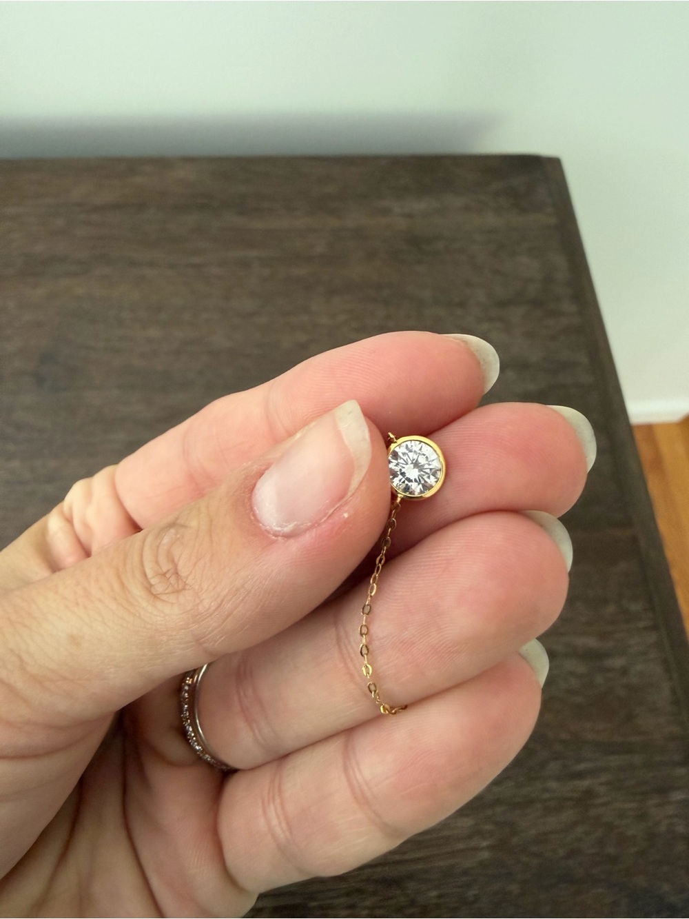 Gold-Plated Round CZ Pendant Necklace - White Stone
